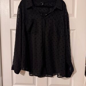 Torrid Black Polka Dot Sheer Button Up Top - 3X